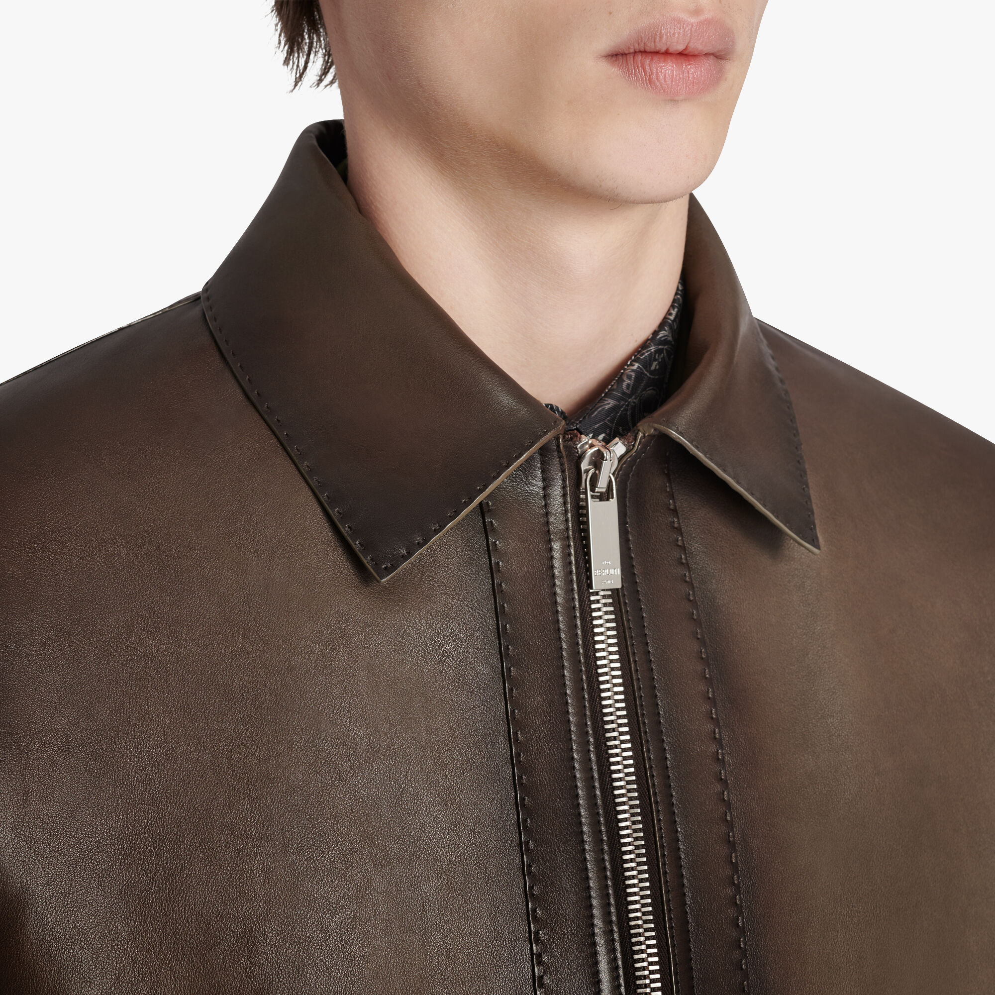 ÁO BERLUTI DARK CHOCOLATE leather jacket SS2021