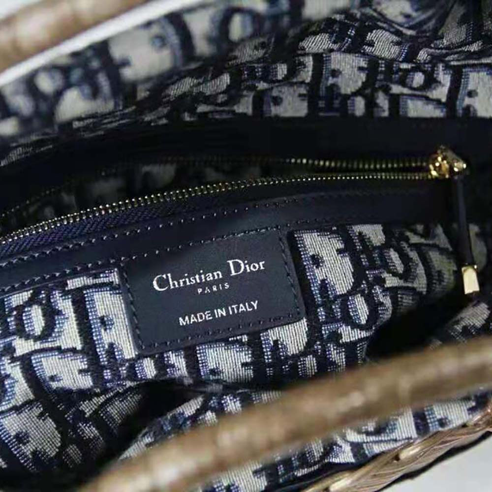 TÚI Dior Women Dior Wicker Basket Bag Blue Dior Oblique Jacquard and Natural Wicker