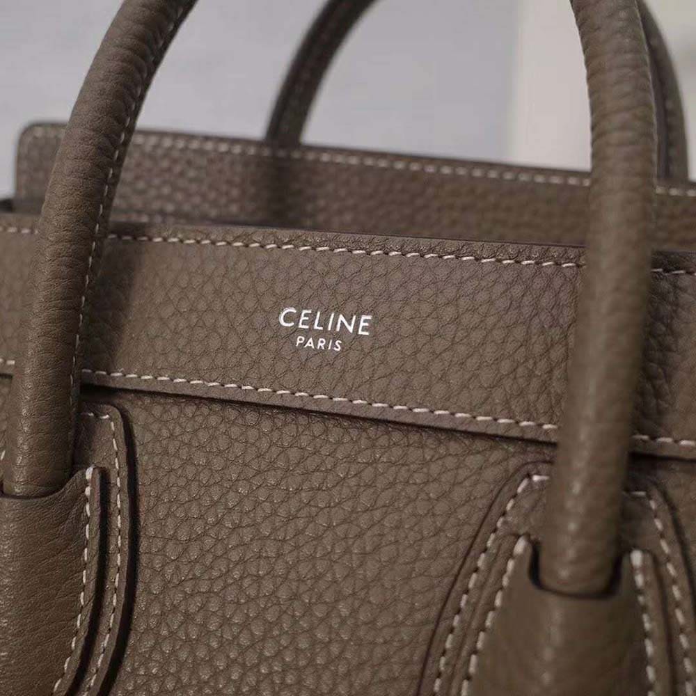TÚI Celine Women Micro Luggage Handbag in Drummed Calfskin-Sandy