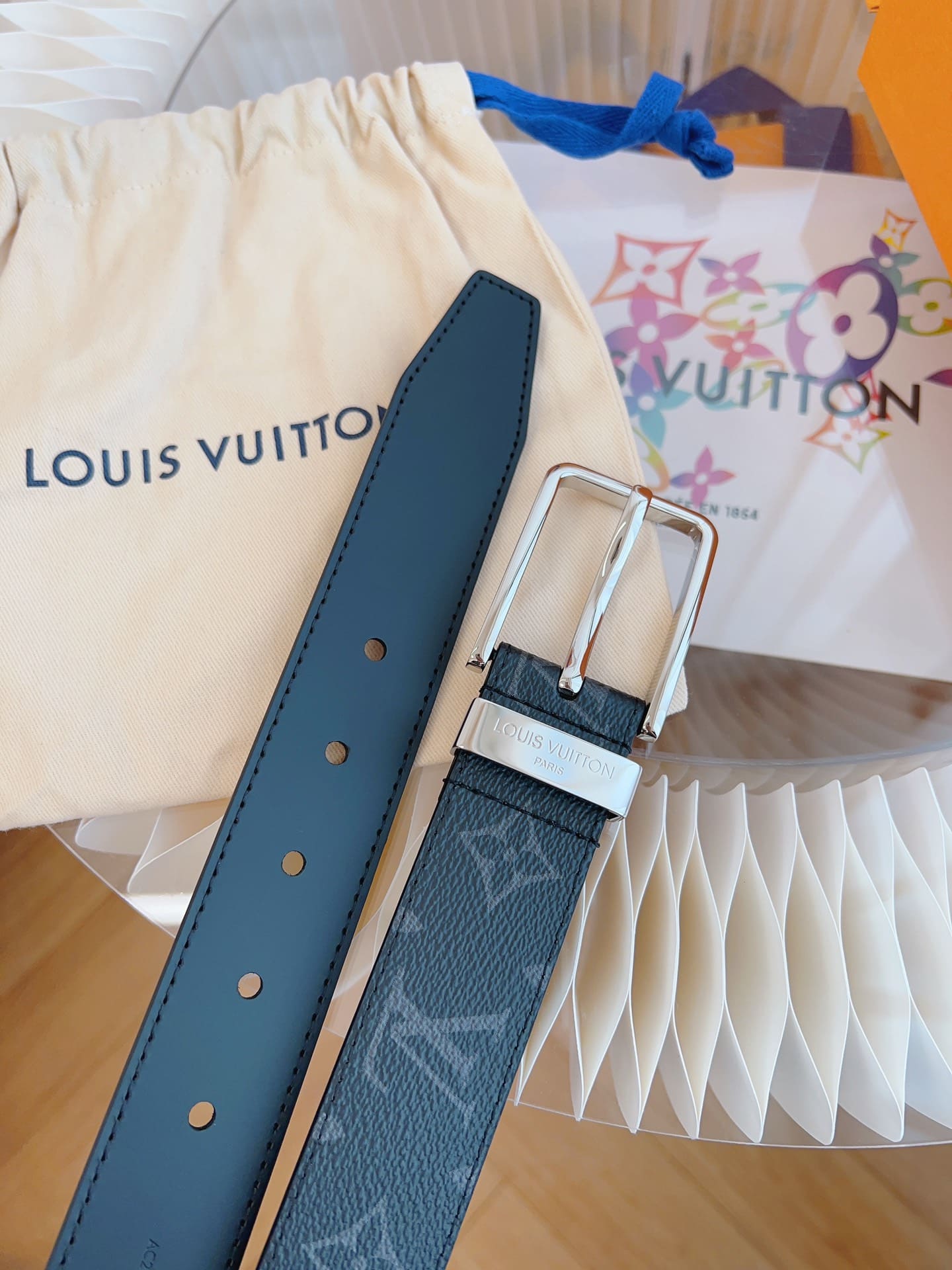 DÂY LƯNG LOUIS VUITTON BLACK MONOGRAM LEATHER Khóa bạc
