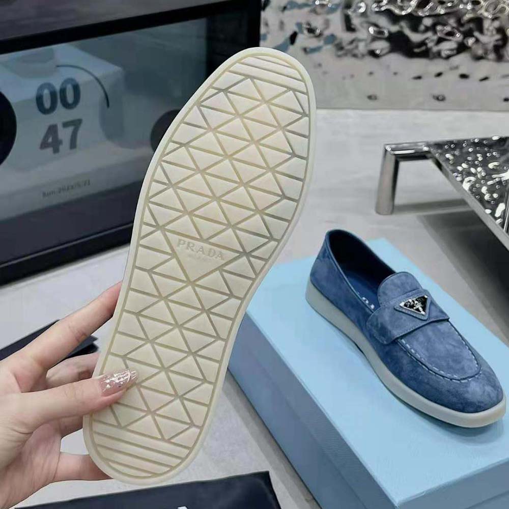 GIÀY Prada Suede Loafers with Enameled Triangle Logo