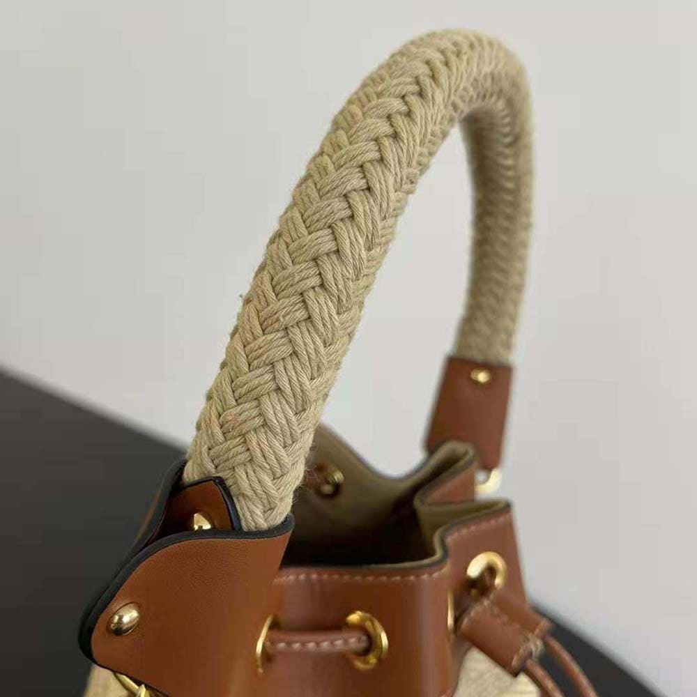 TÚI Fendi Women Mon Tresor Natural Straw Mini-bag with FF Embroidery