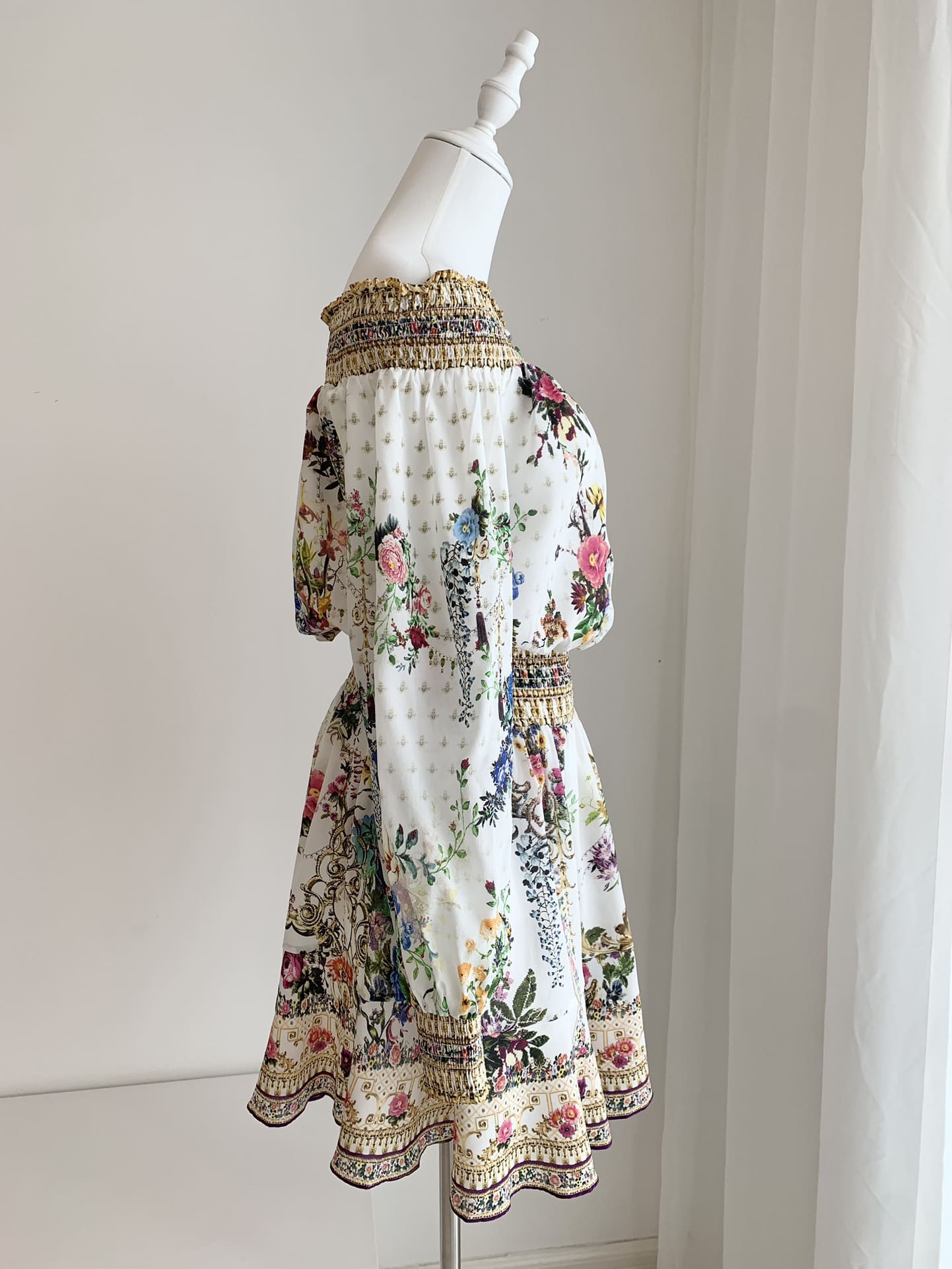 VÁY CAMILLA ROUND NECK Floral Print Mid Dress Long Sleeve High Classy