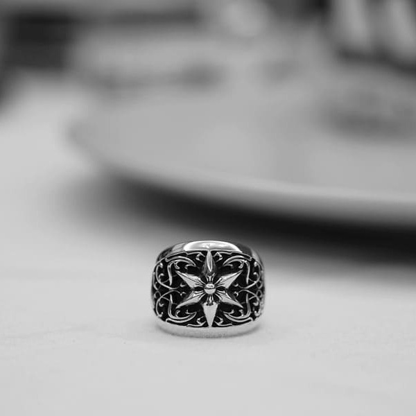 NHẪN CHROME HEARTS HOA VĂN HÌNH LỤC GIÁC Bạc S925