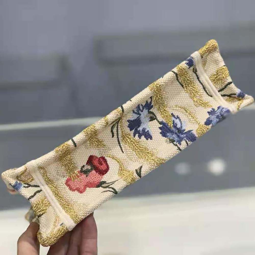 TÚI Dior Women Mini Dior Book Tote Multicolor Mille Fleurs Embroidery