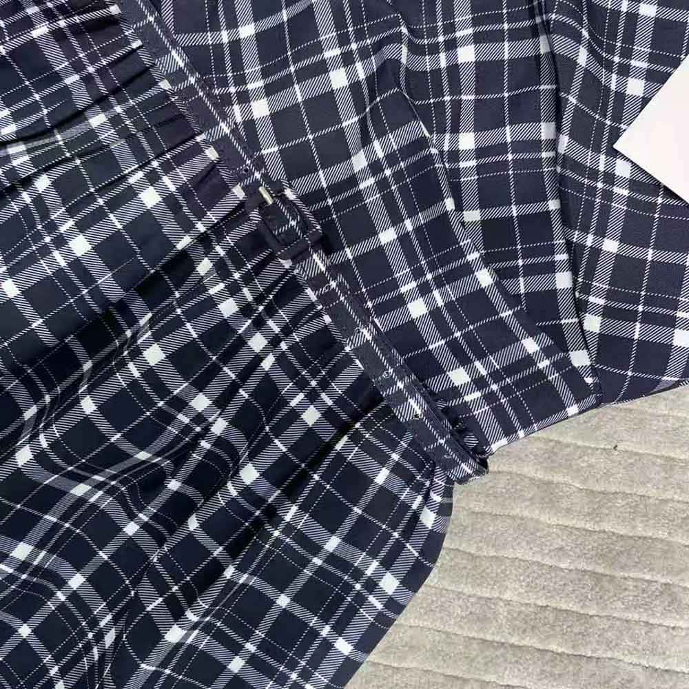 Váy Dior Women Short Wrap-Over Dress Navy Blue Check’n’Dior Pop Wool Twill