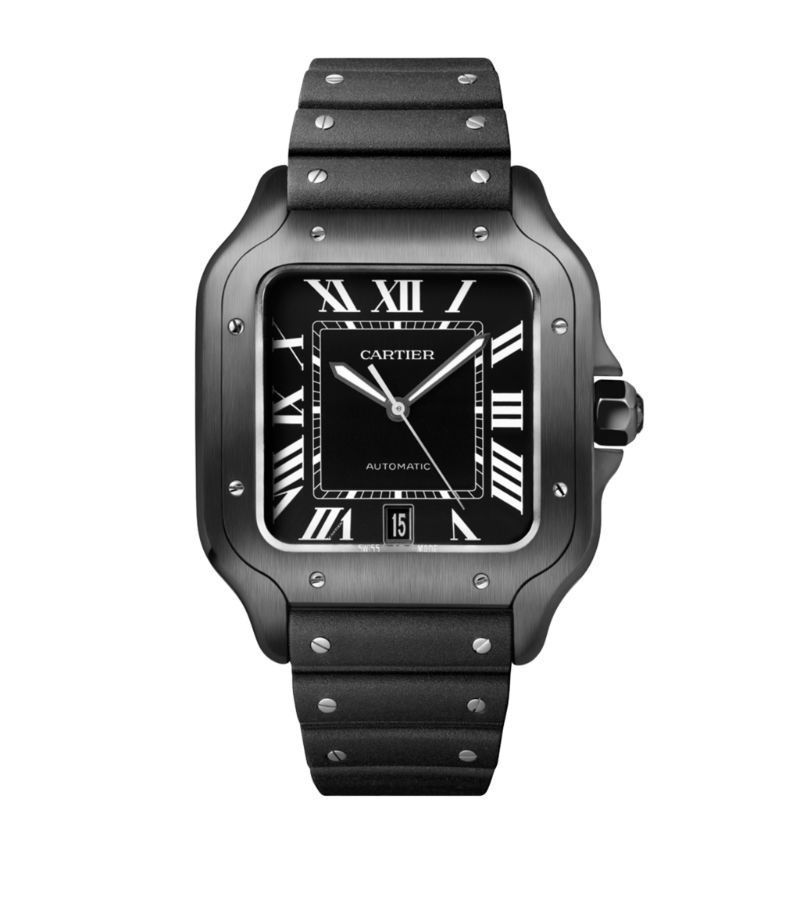 Đồng hồ CARTIER Stainless Steel Santos de Cartier Watch 39.8mm mặt số màu đen dây da