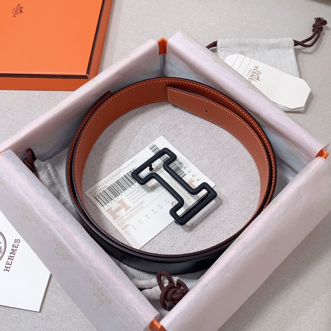 DÂY LƯNG HERMES H Togo leather hai mặt khóa đen
