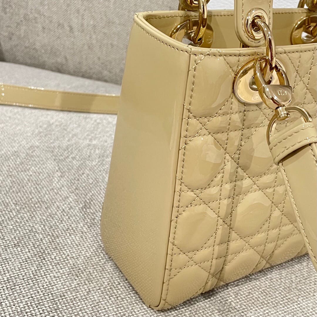 TÚI CHRISTIAN DIOR LADY DIOR Cannage Calfskin Gloss Yellow
