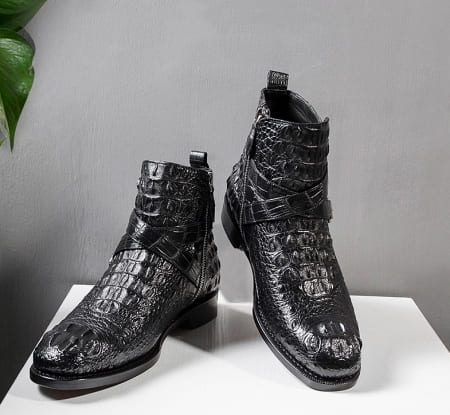 Giày Boots có dây kéo và khóa mắt cá chân da sừng da cá sấu