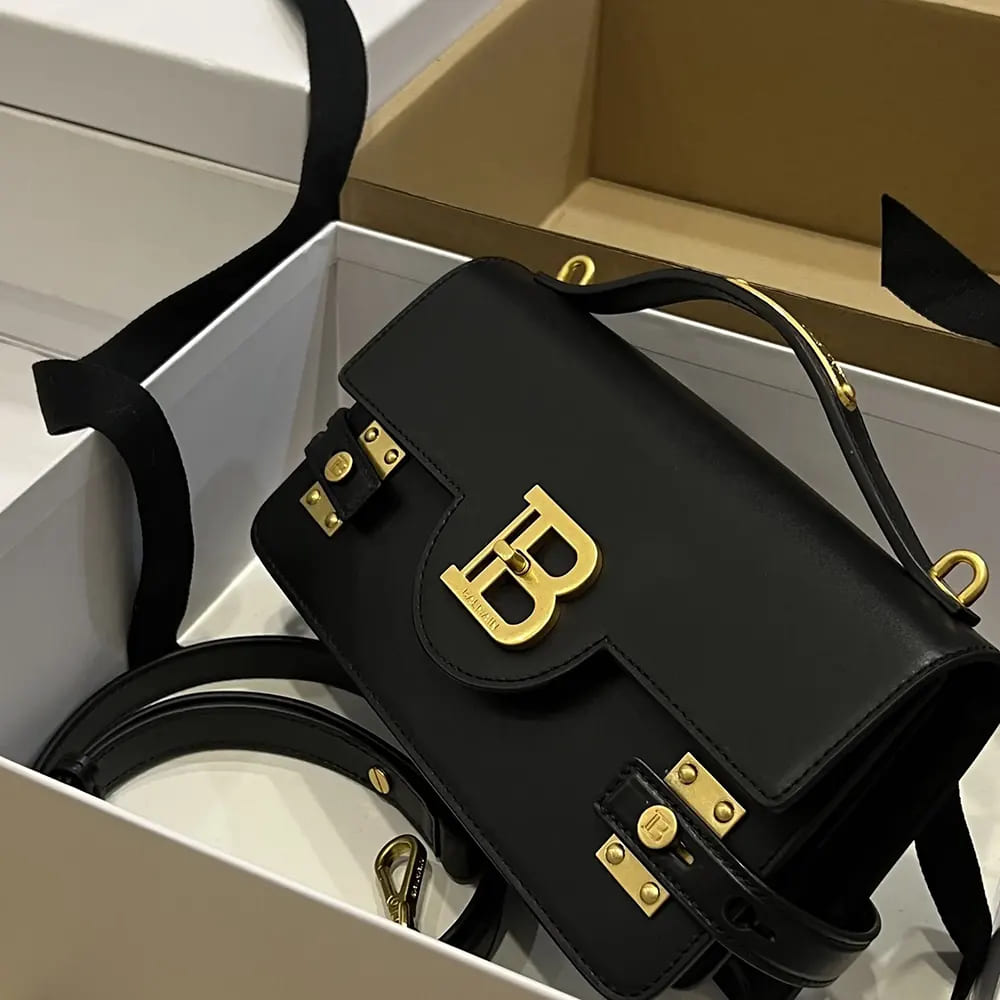 TÚI BALMAIN Women Smooth Leather B-Buzz 24 Bag-Black