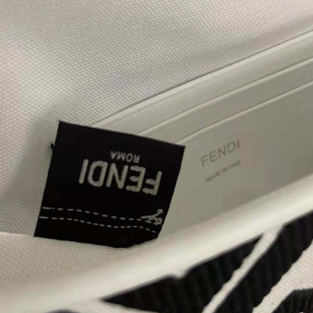 TÚI Fendi Women Baguette Mini White and Black Canvas Bag with FF Embroidery