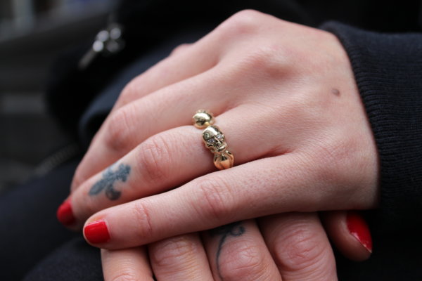 THE Gold 10K Double Skull Band with moissanite Diamond Eyes