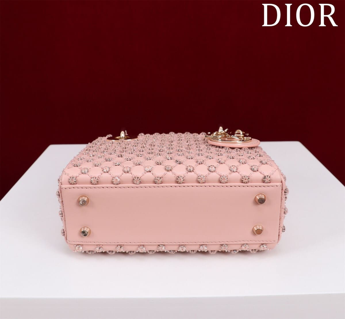 TÚI CHRISTIAN DIOR LADY DIOR Cannage Calfskin with Platinum Beaded Embroidery Pink