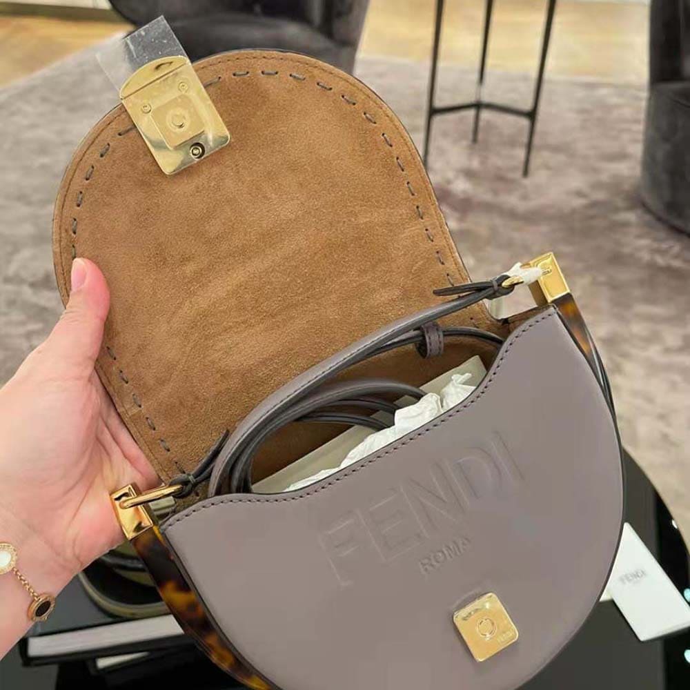 TÚI FENDI Moonlight Hand-Stitched Leather Satchel Bag-Silver