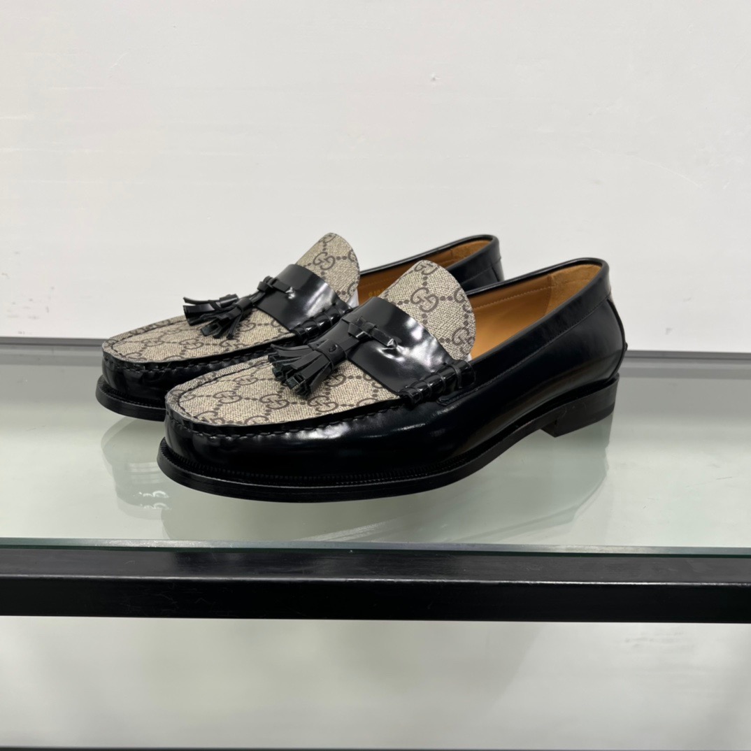 GIÀY GUCCI GG LEATHER BLACK LOAFER SHOES