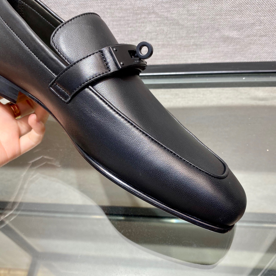 GIÀY HERMES KELLY LEATHER BLACK LOAFER SHOES