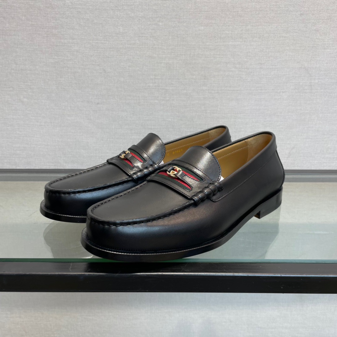 GIÀY GUCCI GG LEATHER  LOGO LOAFER SHOES