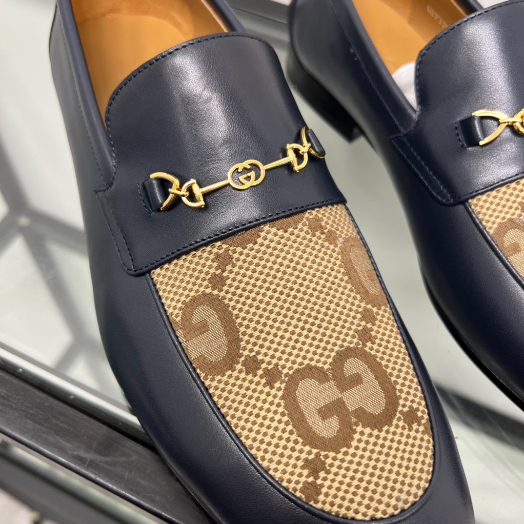 GIÀY GUCCI GG LEATHER AND CANVAS LOGO LOAFER SHOES