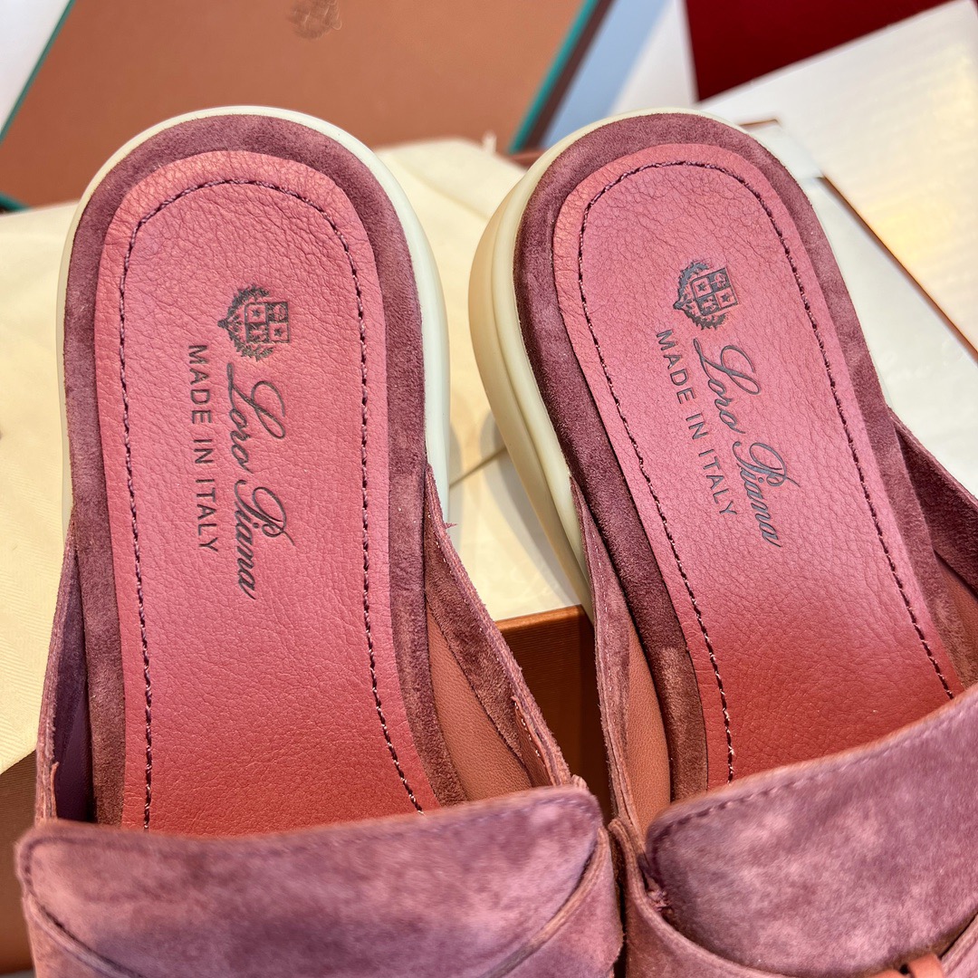 GIÀY LORO PIANA SLIDER BURGUNDY SUEDE LEATHER