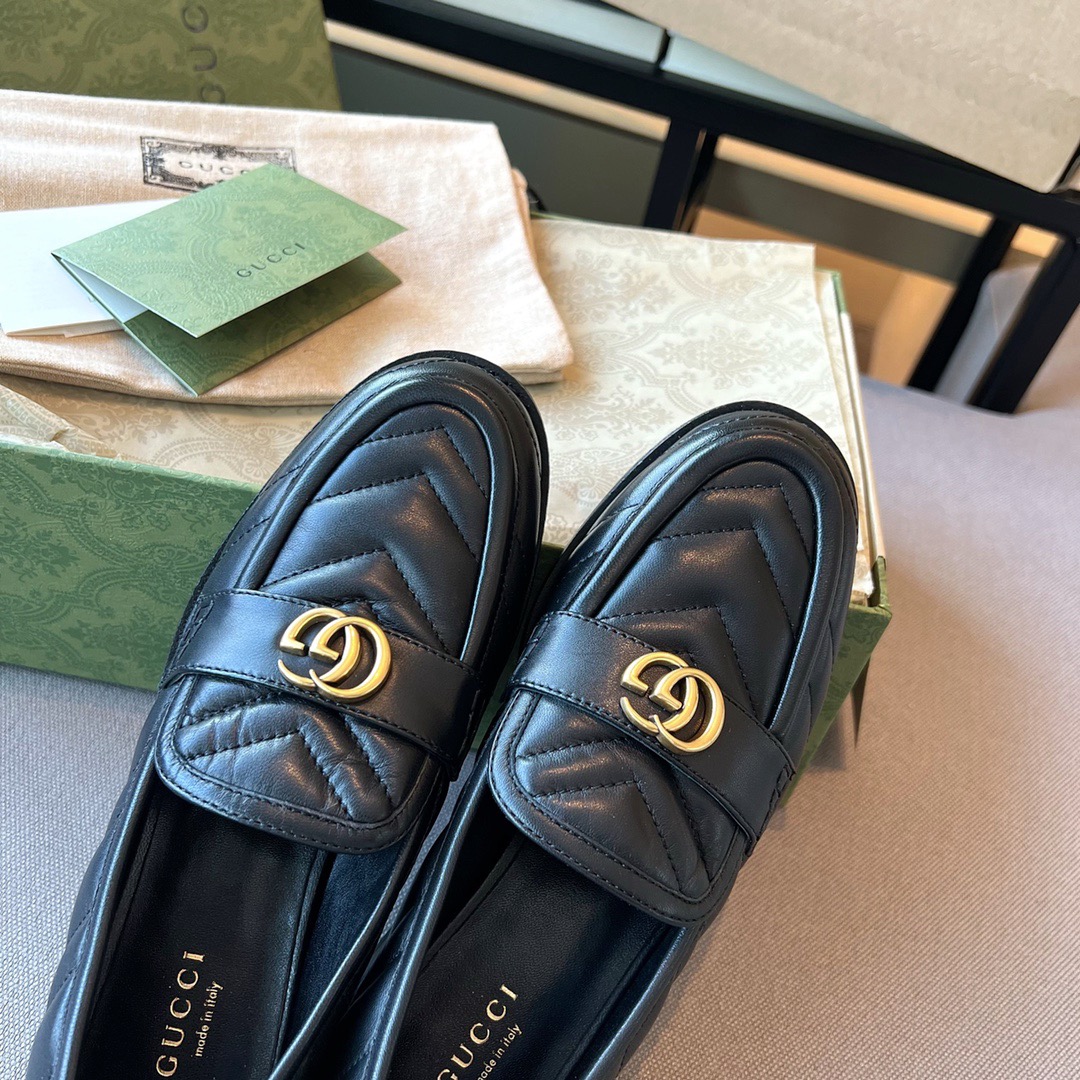 GIÀY GUCCI GG LEATHER LOGO LOAFER SHOES