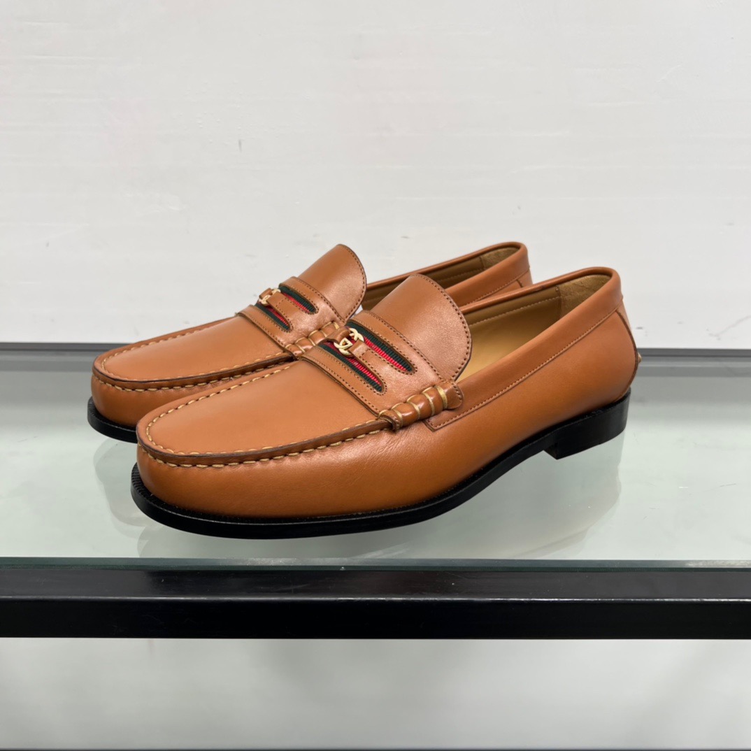 GIÀY GUCCI GG LEATHER  LOGO LOAFER SHOES