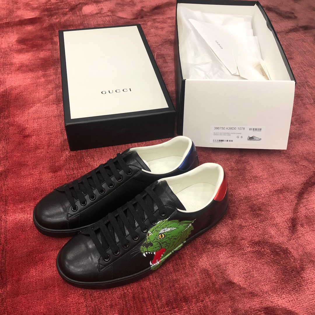 GIÀY GUCCI Leather Ace Sneakers Tiger Black