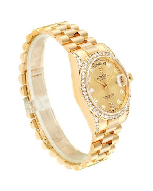 ĐỒNG HỒ ROLEX Metallic Champagne Diamonds 18k Yellow Gold President Day-date automatic