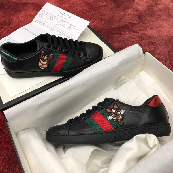 GIÀY GUCCI Leather Ace Sneakers Cat Black