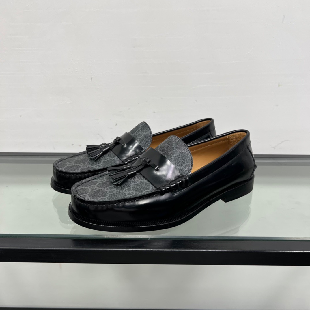 GIÀY GUCCI GG LEATHER  LOGO LOAFER SHOES