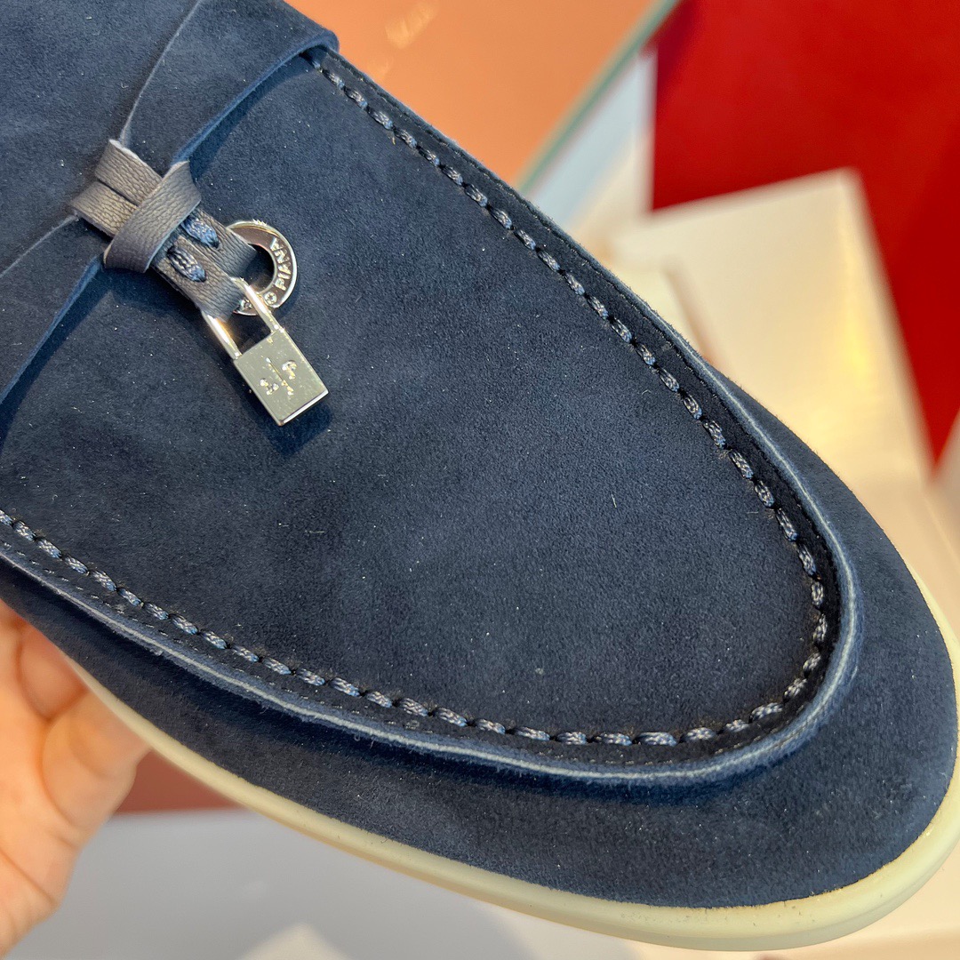 GIÀY LORO PIANA SLIDER BLUE SUEDE LEATHER