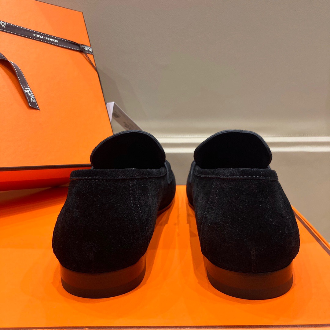 GIÀY HERMES SUEDE LEATHER BLACK LOAFER SHOES