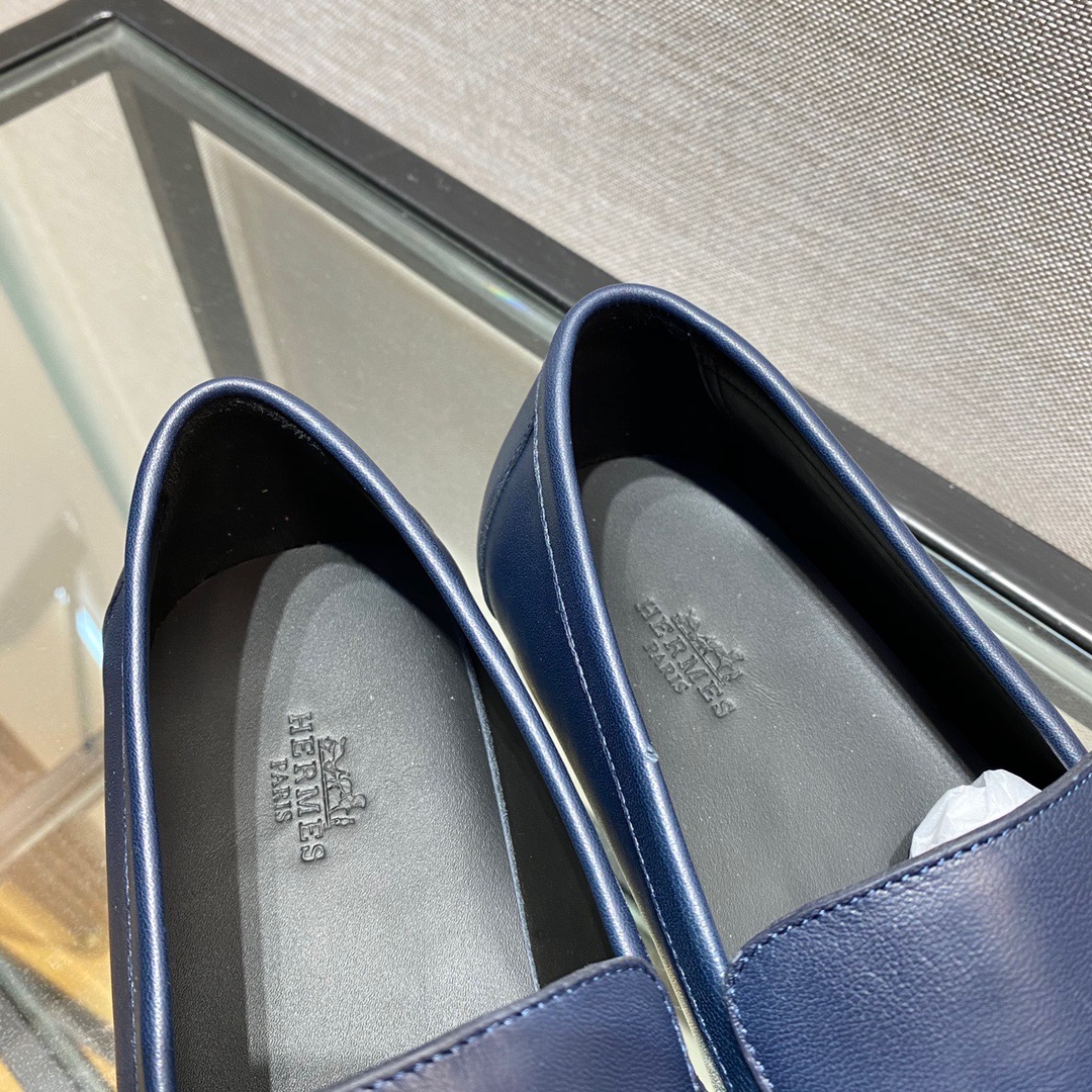 GIÀY HERMES KELLY LEATHER BLUE LOAFER SHOES