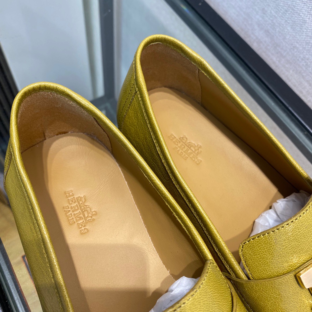 GIÀY HERMES LEATHER GREEN LOAFER SHOES