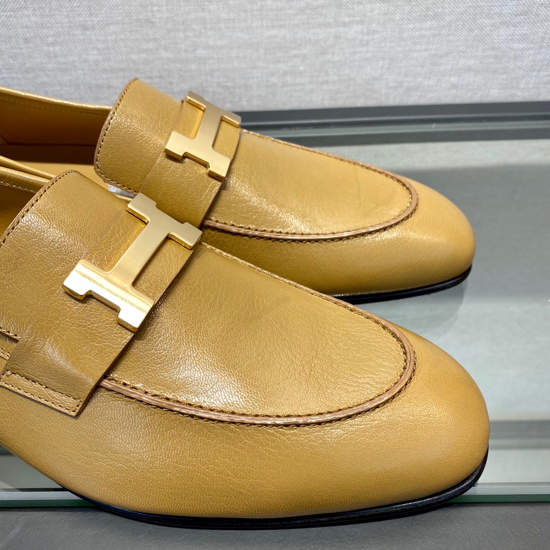 GIÀY HERMES LEATHER BROWN LOAFER SHOES