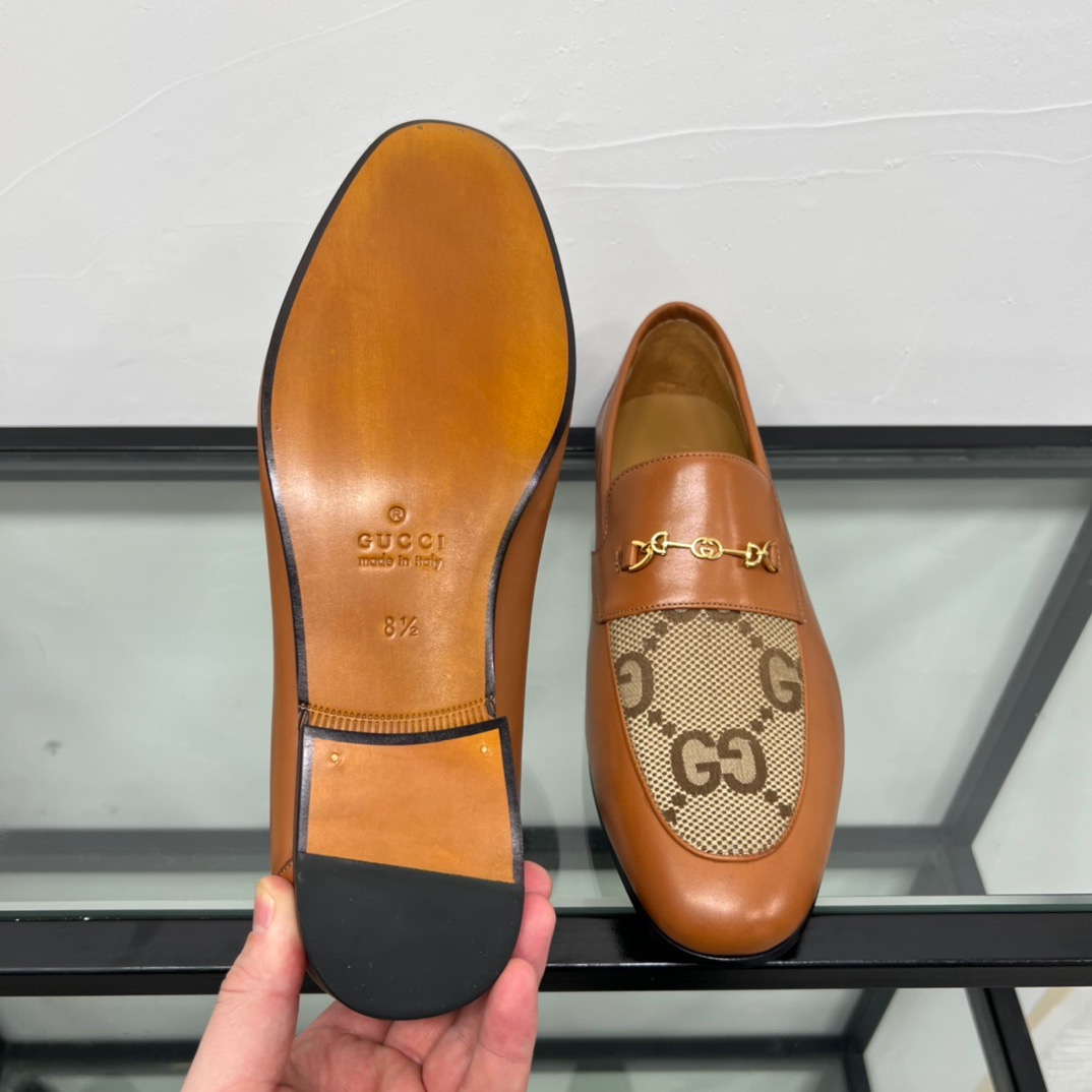 GIÀY GUCCI GG LEATHER AND CANVAS LOGO LOAFER SHOES