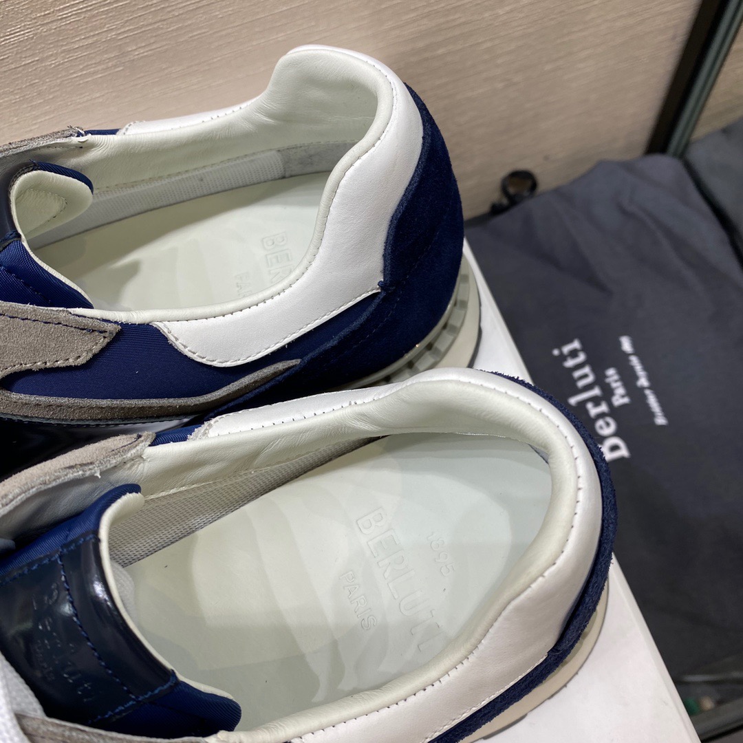 GIÀY BERLUTI Leather and Suede Blue Grey Sneaker shoes