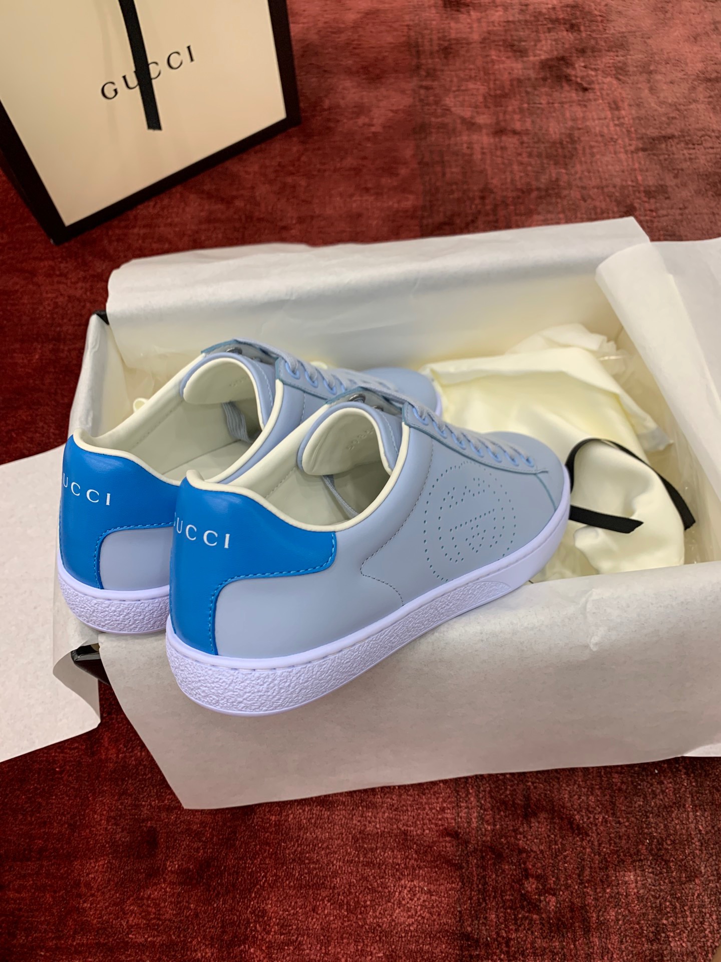 GIÀY GUCCI Leather Ace Sneakers Interlocking GG Blue