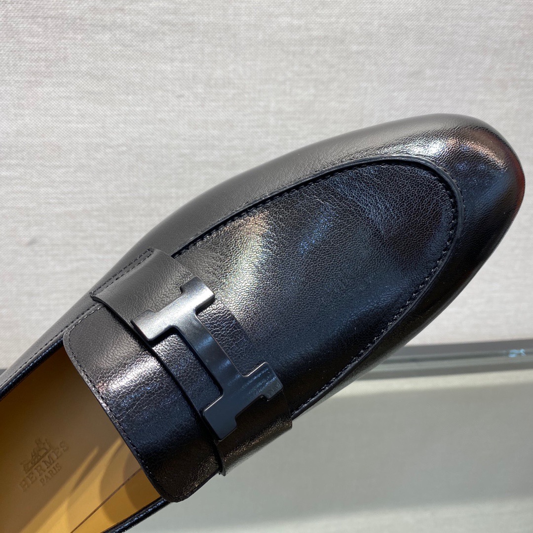 GIÀY HERMES LEATHER BLACK LOAFER SHOES