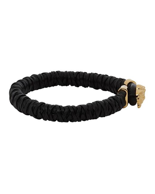 VERSACE Black And Gold Leather Medusa Bracelet