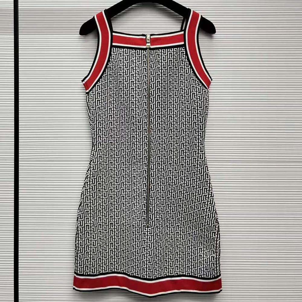 VÁY Balmain Women Short Monogrammed Knit Dress