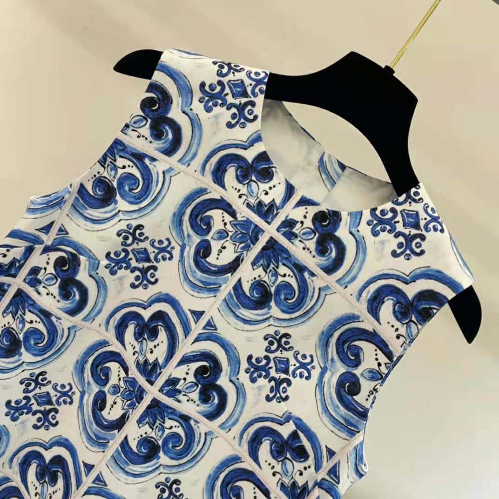 VÁY Dolce Gabbana D&G Women Short Majolica-Print Brocade Dress