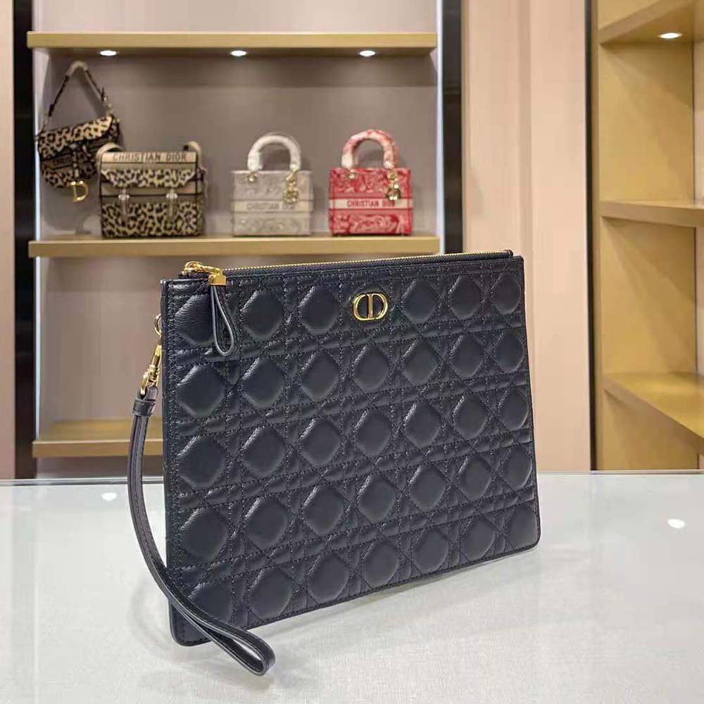TÚI Dior Large Dior Caro Daily Pouch Cannage Calfskin-Black