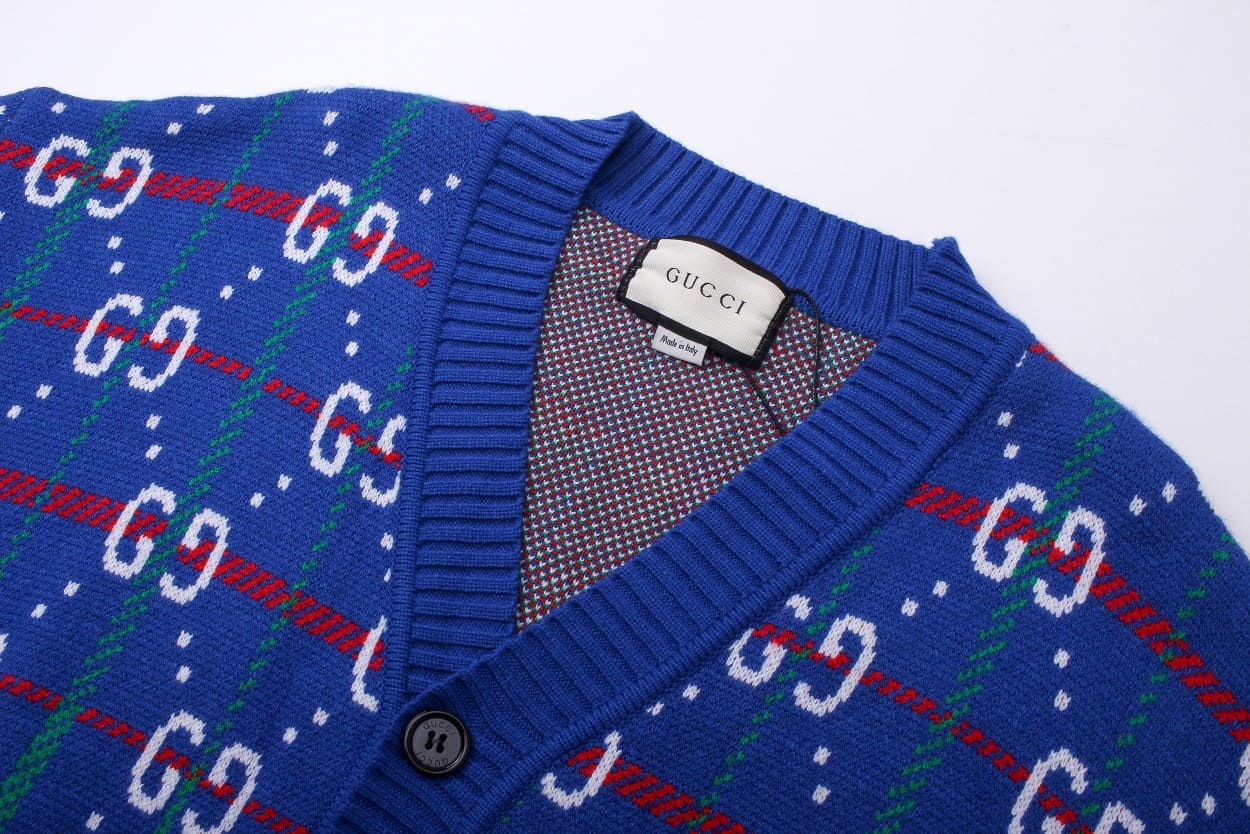ÁO GUCCI Sweater Blue and Red Stretch Cashmere