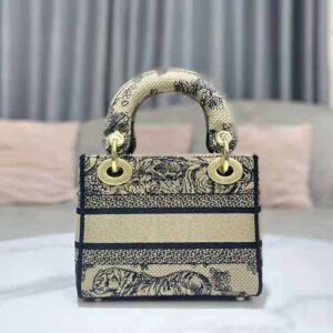 TÚI Dior Women Mini Lady D-lite Bag Brown Toile de Jouy Embroidery
