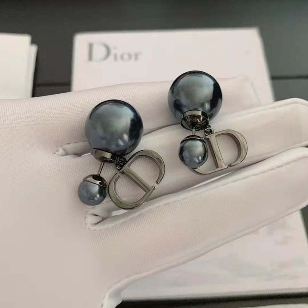 BÔNG TAI Dior Women ribales Earrings Ruthenium-Finish Metal and Gray Resin Pearls