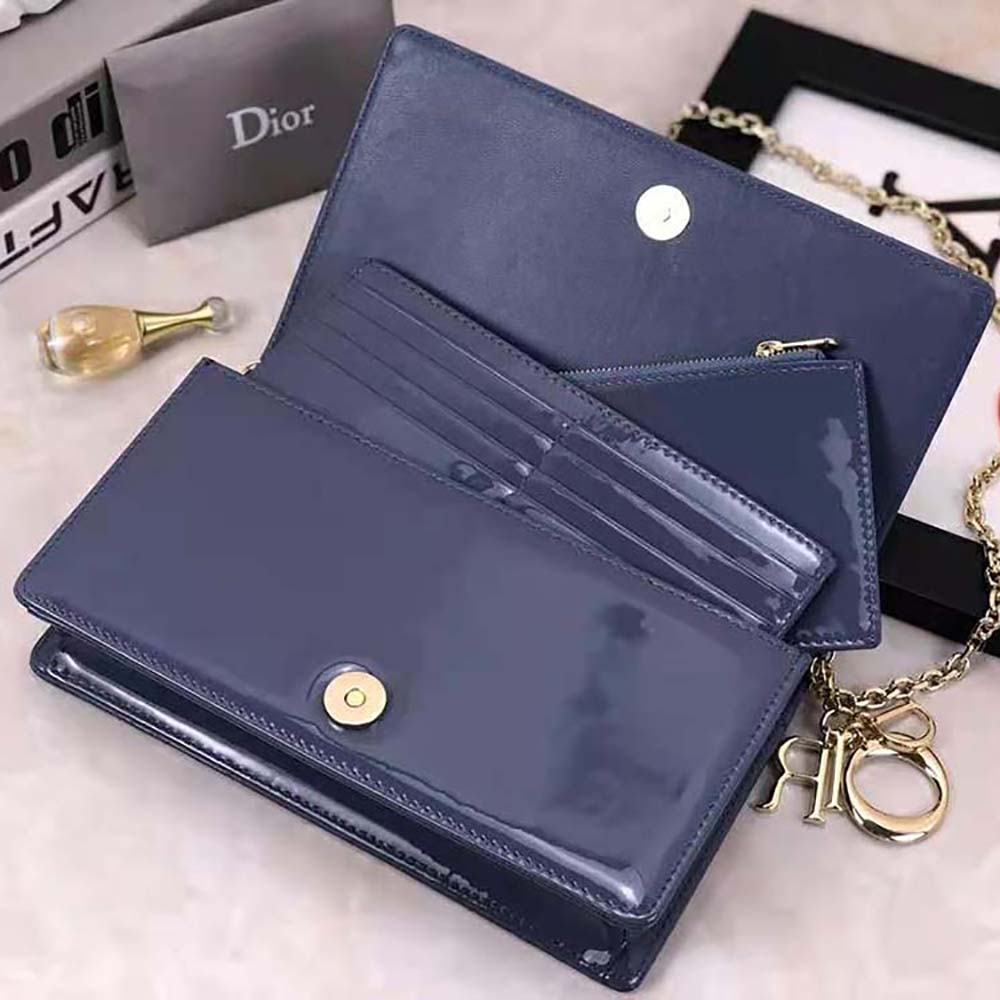 TÚI Dior Lady Dior Pouch Patent Cannage Calfskin-Blue