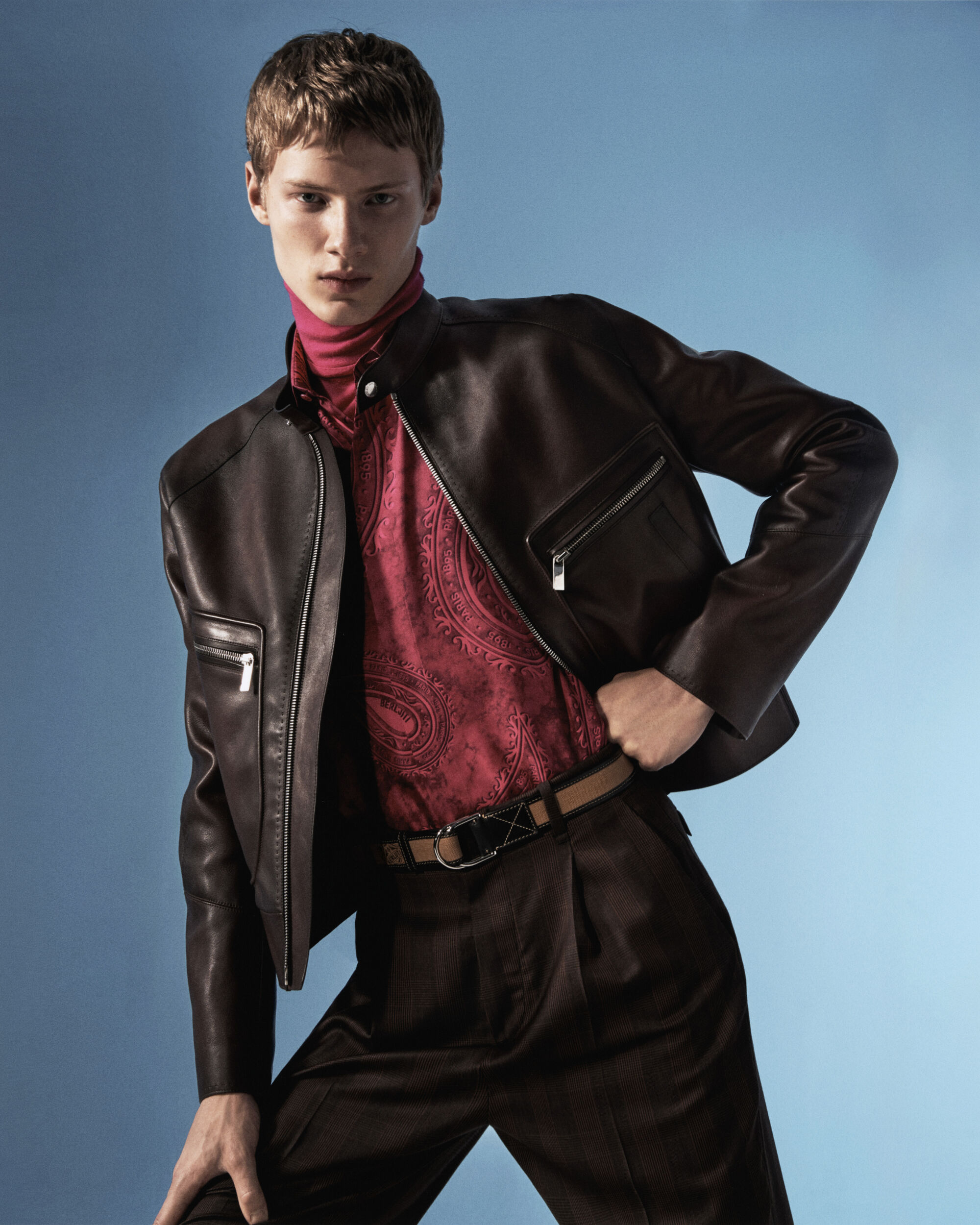 ÁO BERLUTI Patina ROSE GARDEN PINK leather jacket SS2021