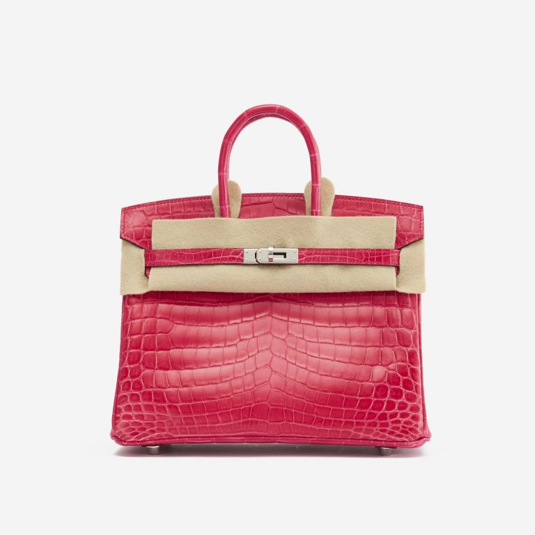 TÚI Hermès Birkin 25 Niloticus Crocodile Lisse Rose Extreme Silver Buckle khóa trắng