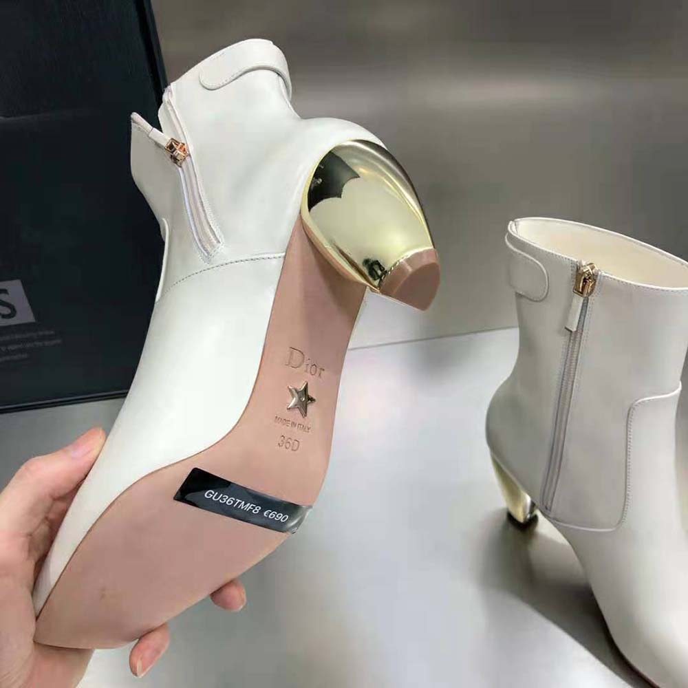 Giày Dior Women Rhodes Heeled Ankle Boot White Supple Calfskin